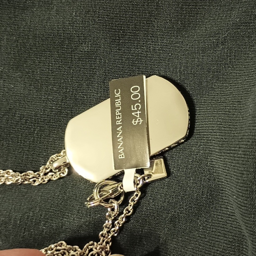 Banana Republic dog tag I.D. silver colored pendant necklace $45 price tag